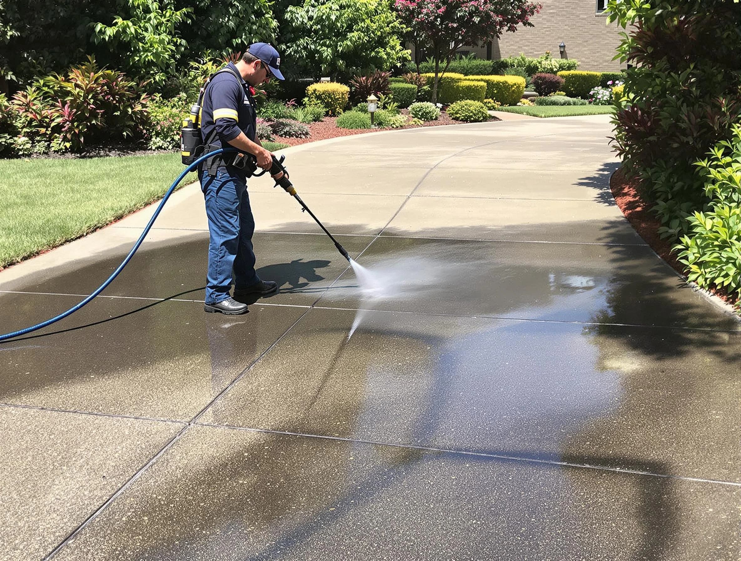 Experienced University Heights Power Washing team member pressure washing a driveway in University Heights