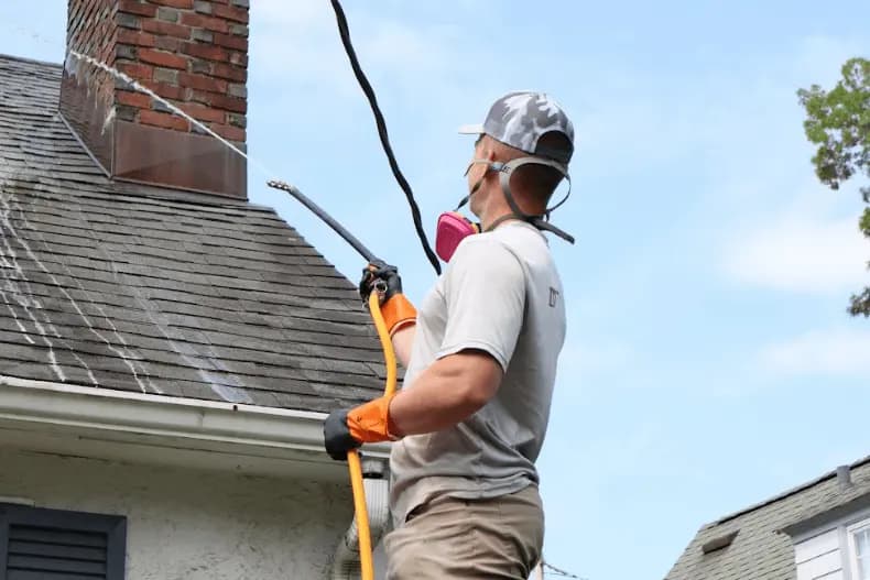 University Heights Power Washing professional performing gentle roof washing service in University Heights