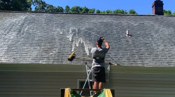 Before and after results of roof washing by University Heights Power Washing in University Heights