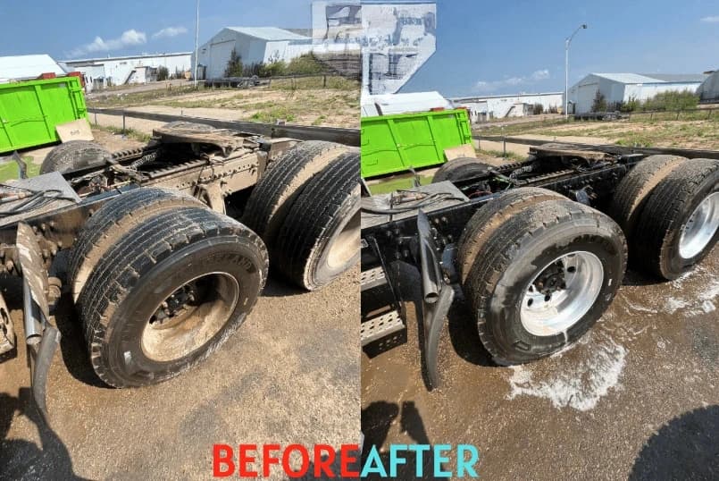 University Heights Power Washing team cleaning commercial fleet vehicles in University Heights